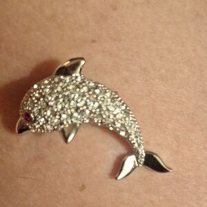 Sparkling Silver Dolphin Brooch